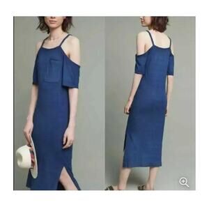 Cloth & Stone Anthropologie Women's Cold Shoulder Midi Dress Blue T-shirt dress